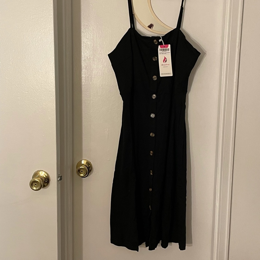 Black Sleeveless Dress Brown Buttons